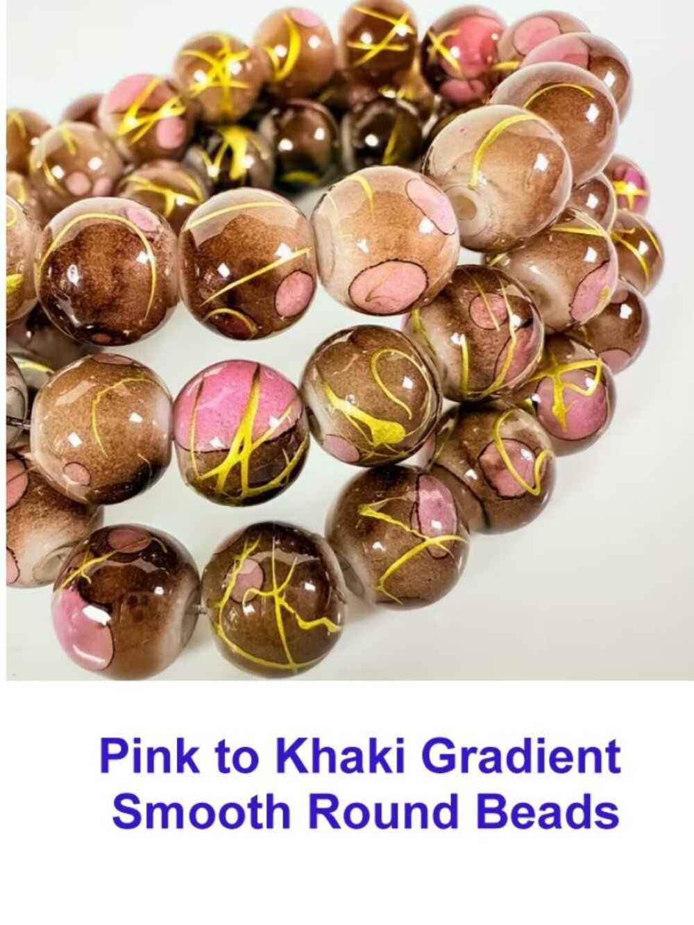Pink to Khaki Gradient  Smooth Round Beads  8mm  15" Strand  45 Beads